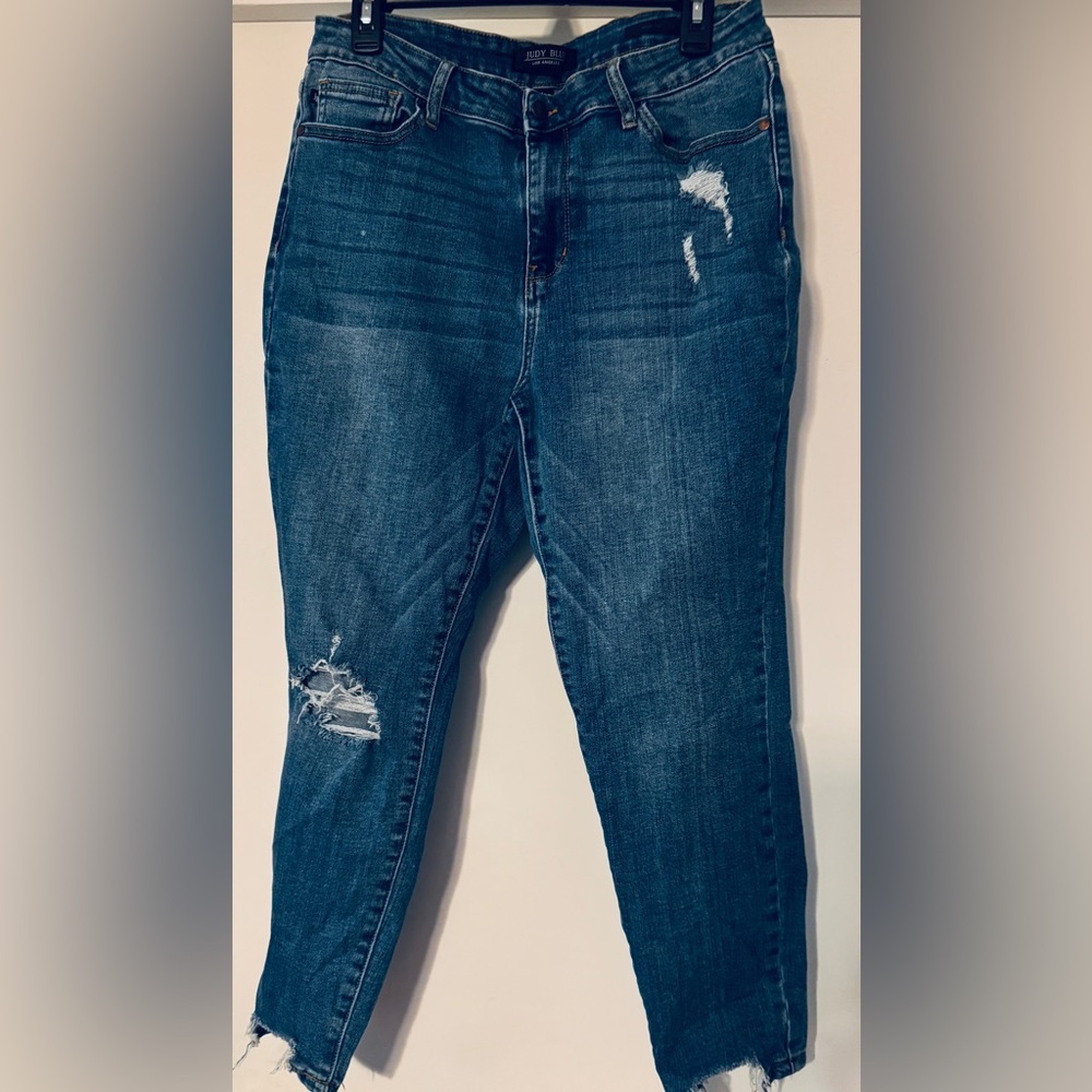 Judy Blue Boyfriend Jeans Distressed Blue Denim